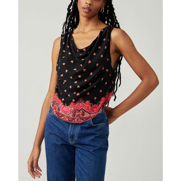 Free People Tops - 🎉LAST CHANCE🎉 FREE PEOPLE Silas Printed Cowlneck Top / Black Combo